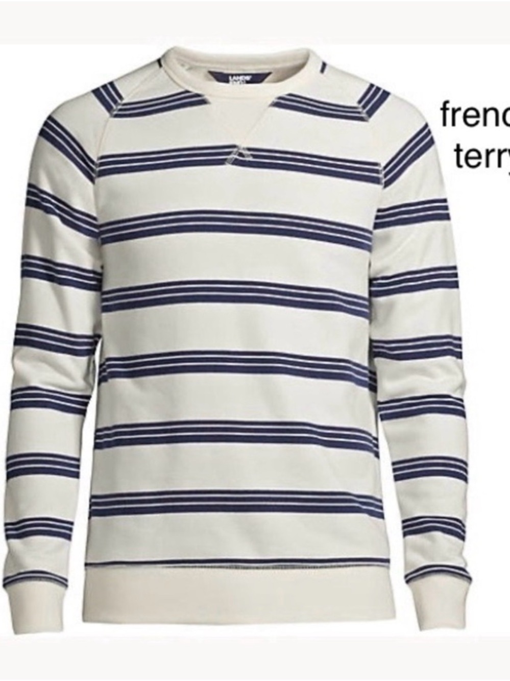 Lands' End Ivory Crewneck Sweatshirt with Navy Stripes in Men’s XL